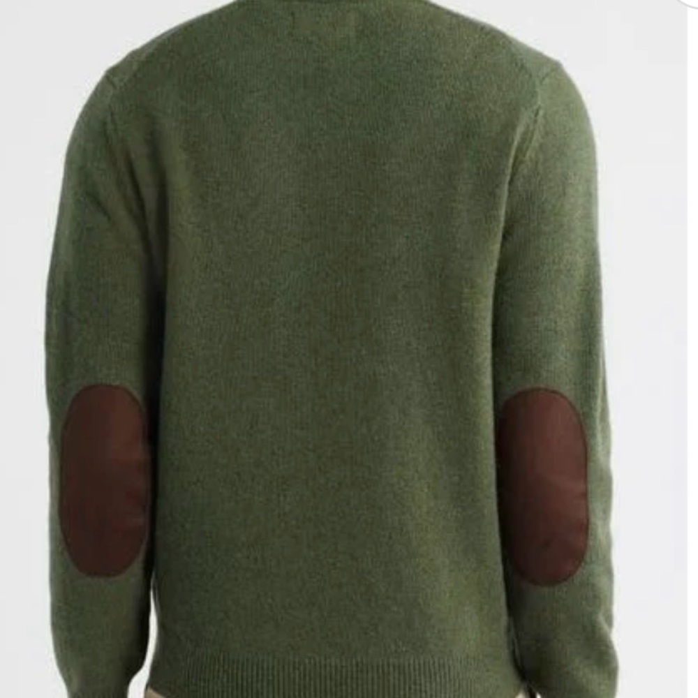 Barbour Olive Sweater with Chocolate Elbow Patches